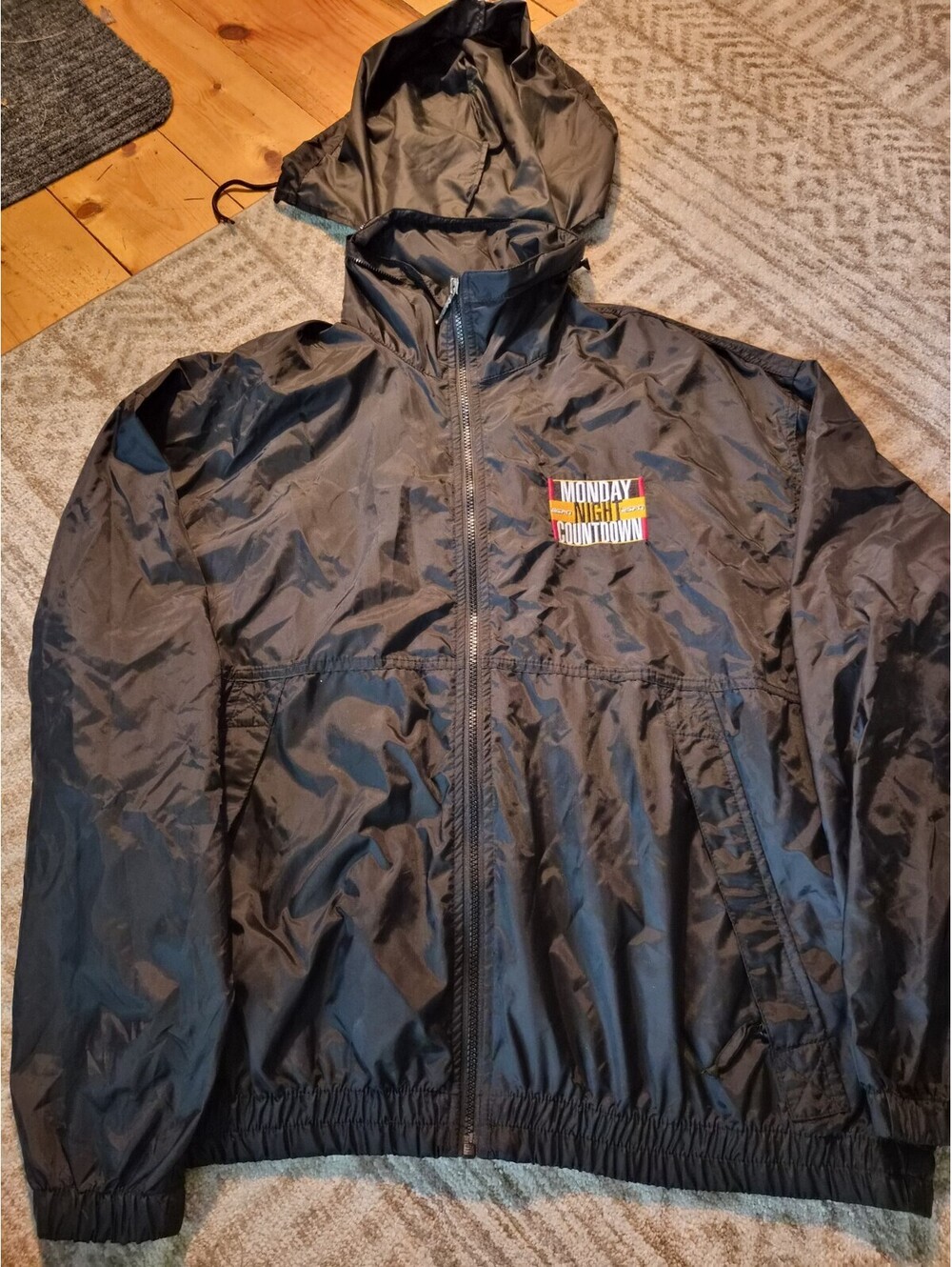 VINTAGE NFL Mens L Sunday Night Football ESPN Windbreaker Jacket ZIP Black